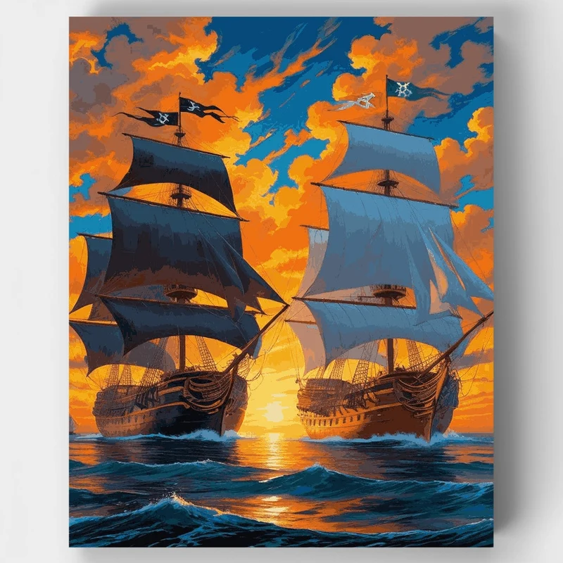 Pirates' Golden Sunset - Paint by Numbers Kit
