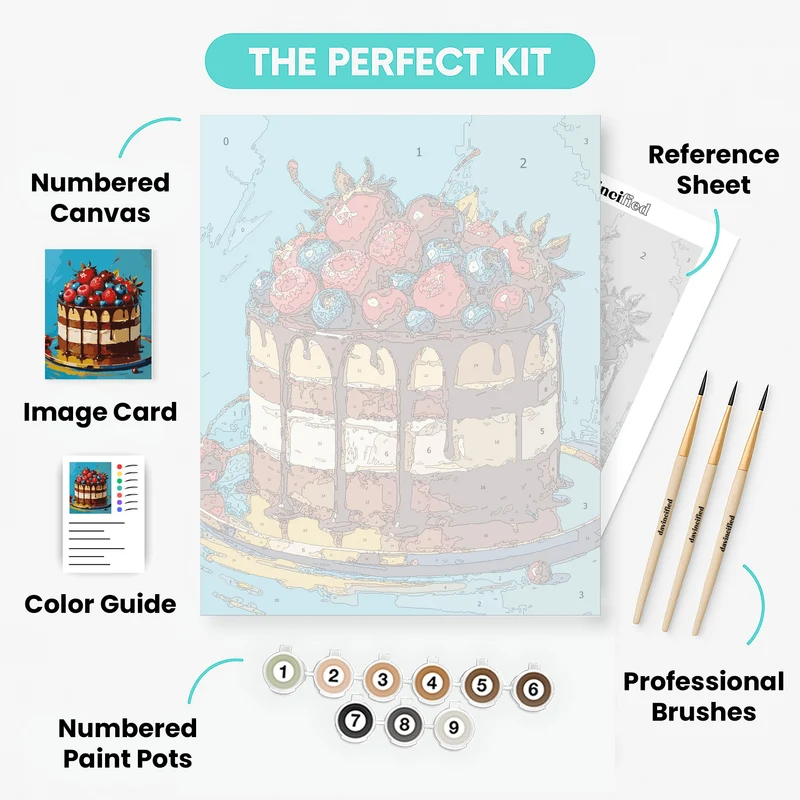Berries and Chocolate Drip Cake - Paint by Numbers Kit