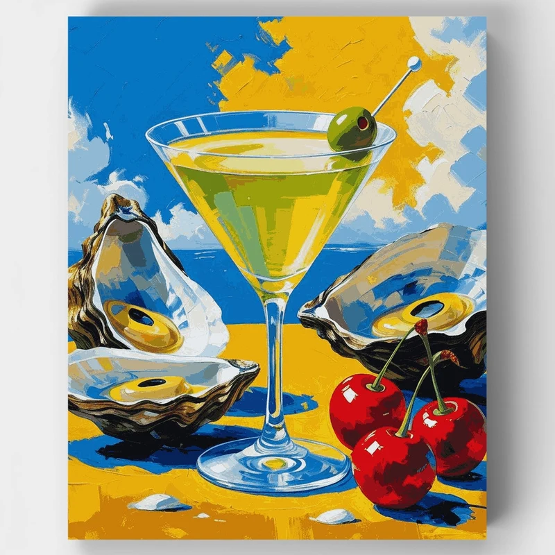 Coastal Martini with Oysters - Paint by Numbers Kit