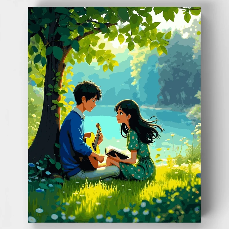 Anime Couple Under Tree - Paint by Numbers Kit
