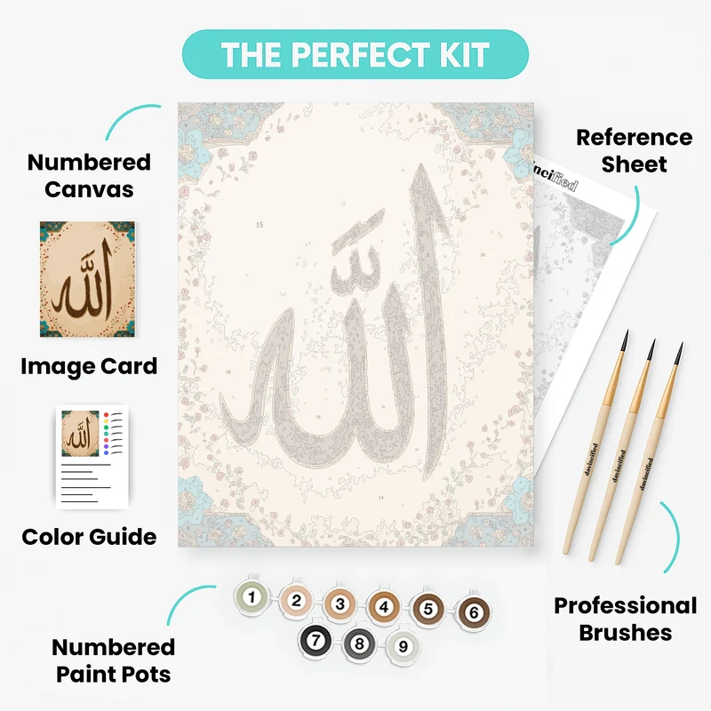 Islamic Calligraphy in Turquoise and Gold - Paint by Numbers Kit