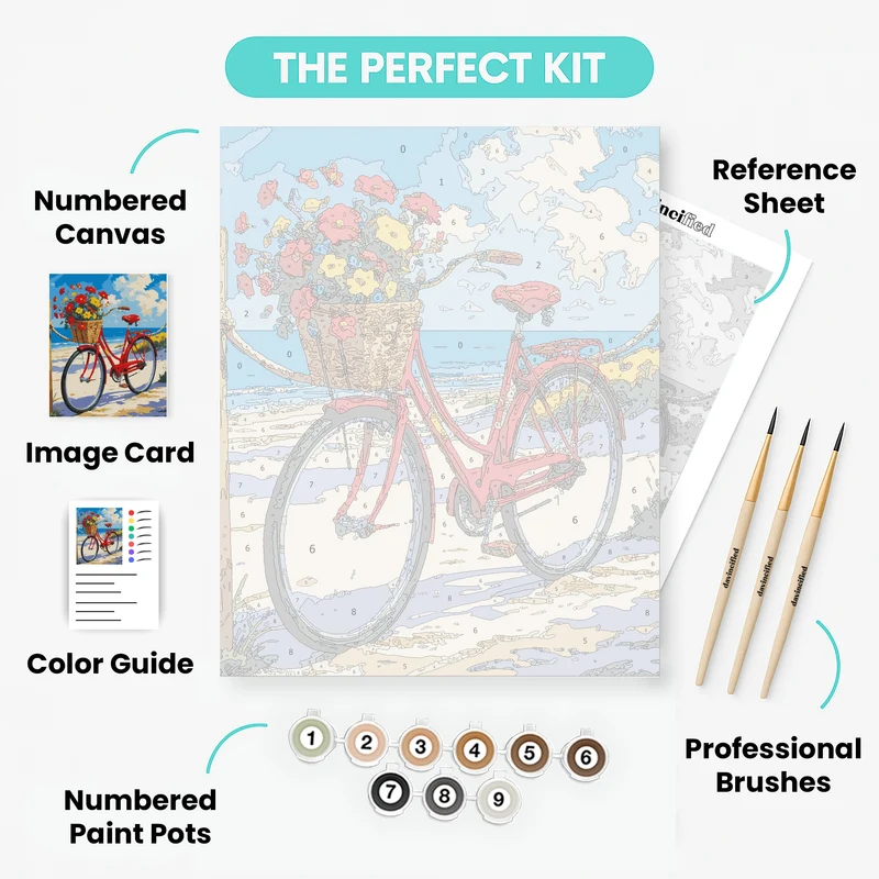 Beach Bicycle with Flowers - Paint by Numbers Kit