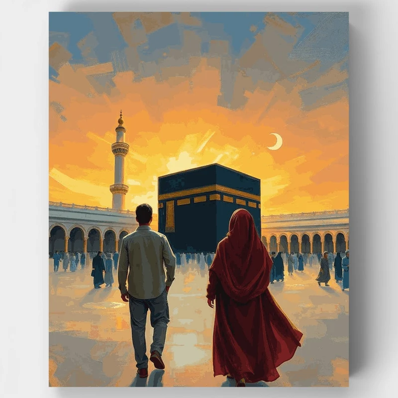 Sacred Kaaba at Sunset - Paint by Numbers Kit