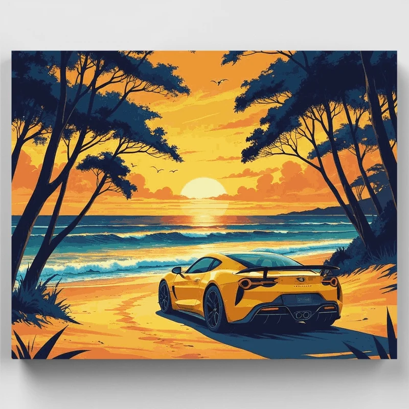 Coastal Supercar Sunset - Paint by Numbers Kit