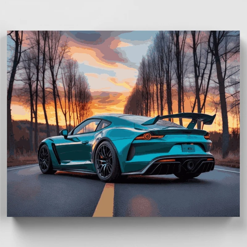 Turquoise Supercar Sunset - Paint by Numbers Kit