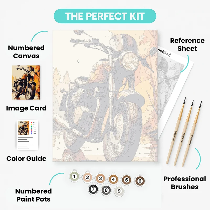 Classic Motorcycle in Autumn Sunset - Paint by Numbers Kit