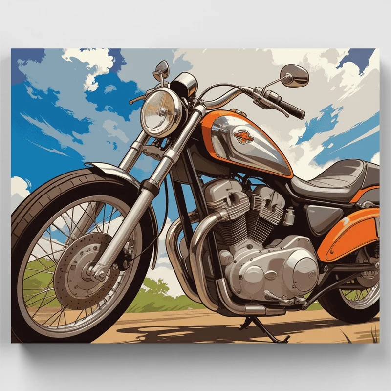 Classic Motorcycle Under Blue Skies - Paint by Numbers Kit