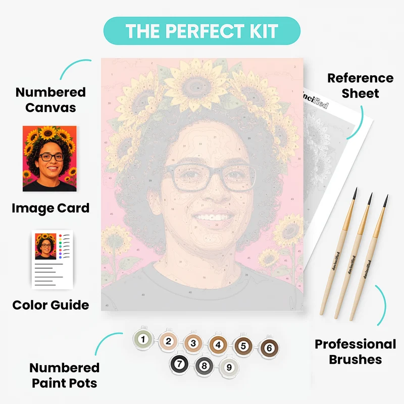 Sunflower Crown Portrait - Custom Paint by Numbers Kit