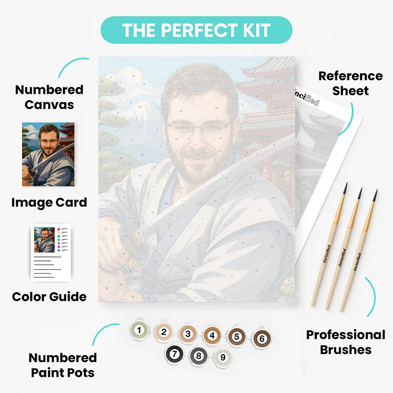 Samurai at Japanese Temple - Custom Paint by Numbers Kit