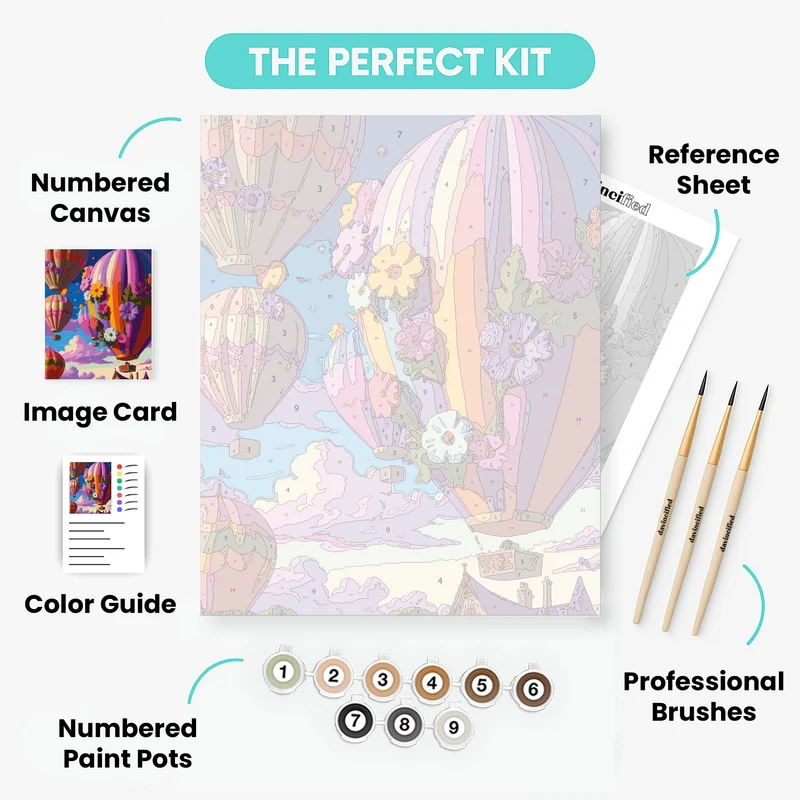 Floral Fantasy Hot Air Balloons - Paint by Numbers Kit