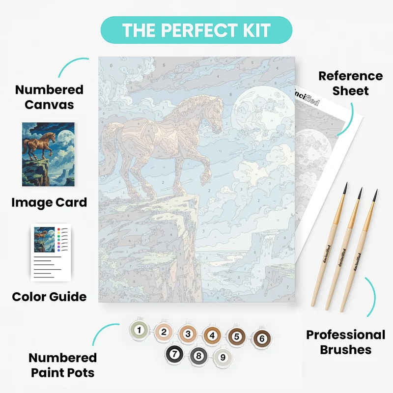 Moonlit Stallion on Cliff - Paint by Numbers Kit