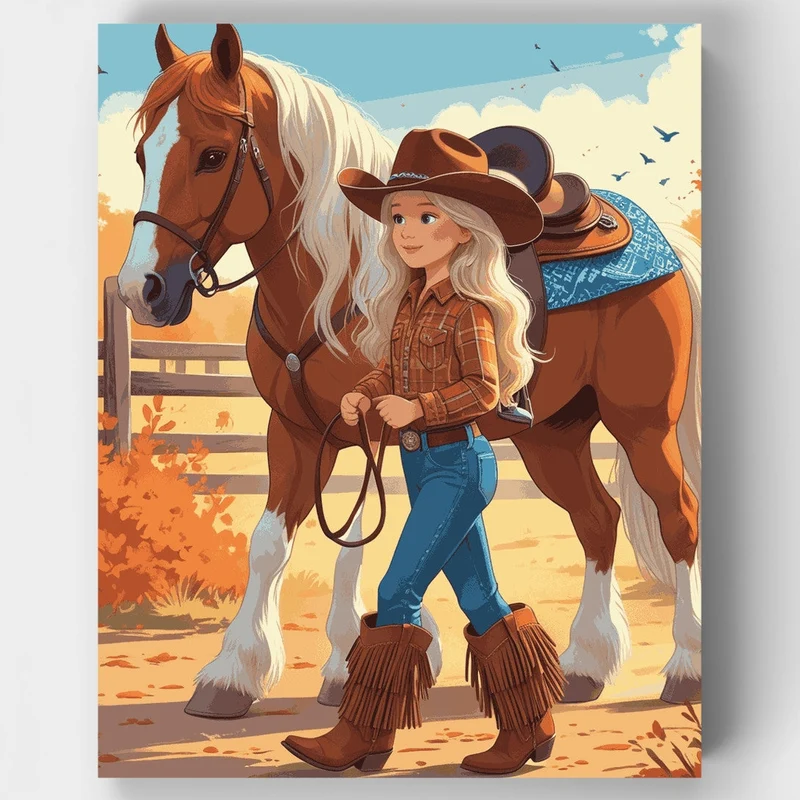 Autumn Ranch Cowgirl - Paint by Numbers Kit