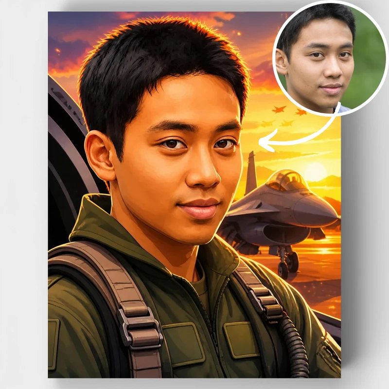 Fighter Pilot at Sunset - Custom Paint by Numbers Kit