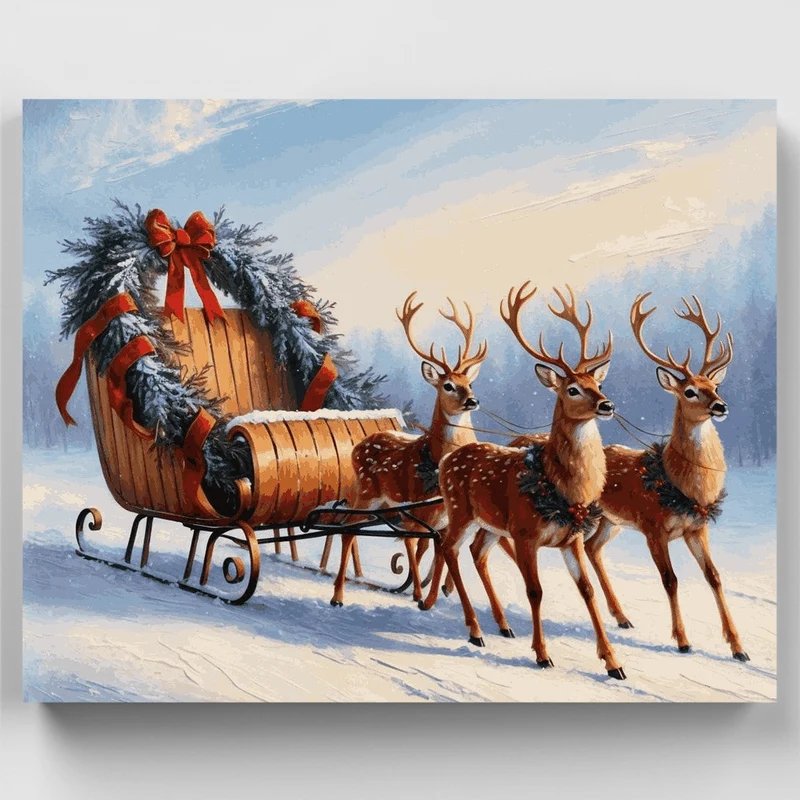 Christmas Sleigh and Reindeer - Paint by Numbers Kit