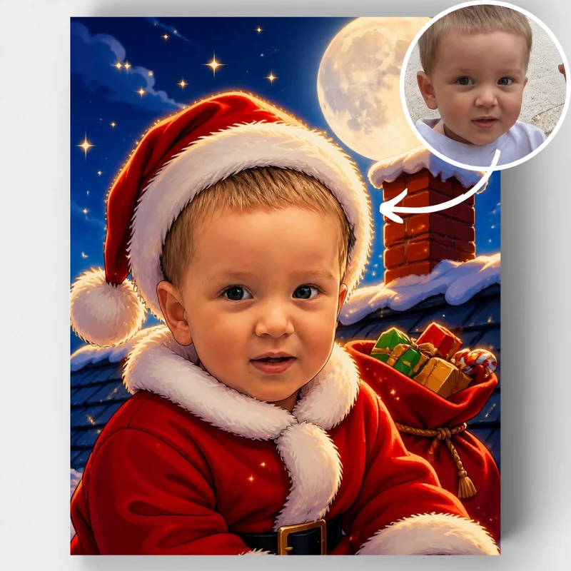 Baby Santa on Rooftop - Custom Paint by Numbers Kit