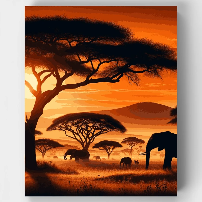 Savannah Sunset Silhouettes - Paint by Numbers Kit
